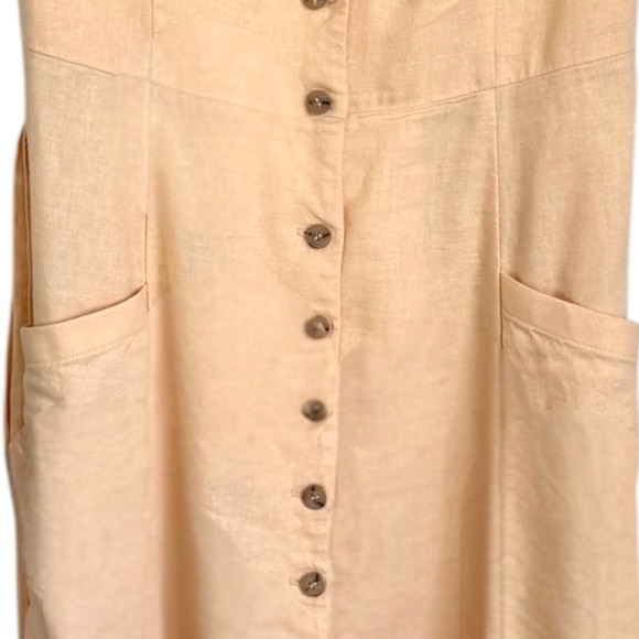 Gal Meets Glam Women 8  Light Yellow Linen Cottage Core Fit & Flare Midi Dress - Picture 4 of 9